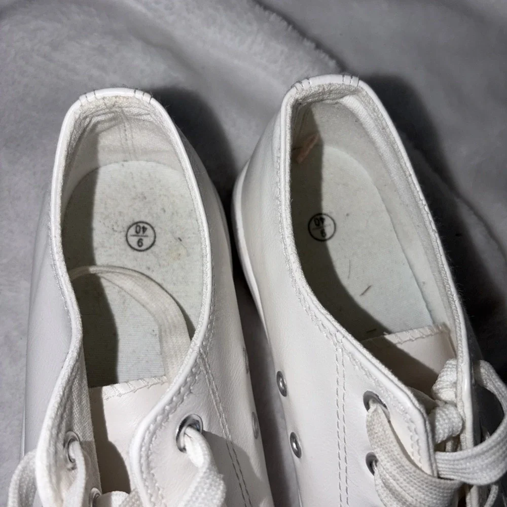Low Top Women's PU Fashion Shoes Size 9 M, White Casual Walk Sneakers Retro‎ Y2K